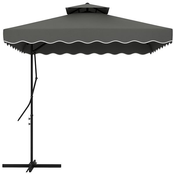 Outsunny Gartenschirm, Ampelschirm, dekorativer Rand, Lüftungsdach, Metallgestell, 2,4x2,4x2,6m, Dunkelgrau, 84D-267V00CG