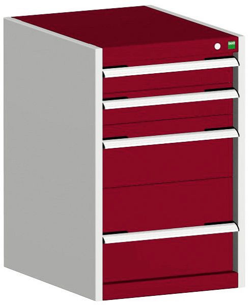 bott cubio Schubladenschrank bestückt mit 4 Schubladen BxTxH: 525 x 650 x 800 mm, RAL 7035/3004, 40018033.24V