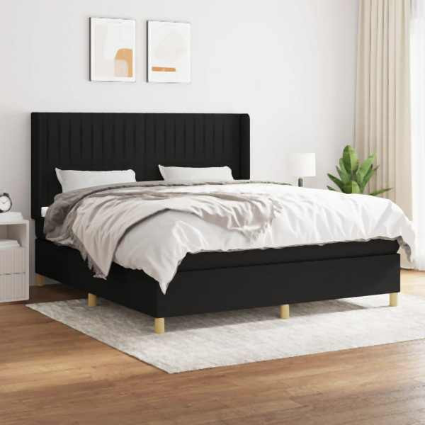 vidaXL Boxspringbett mit Matratze Schwarz 180x200 cm Stoff, 3132171