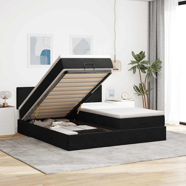 vidaXL Ottoman-Bett mit Matratzen Schwarz 180x200 cm Samt, 3312058