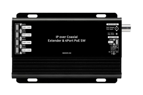 SeeEyes SC-IPT3004P 4-Port PoE Switch und Ethernet Extender, 4-In-1-Out, 100Mbps full duplex, PoE++ 60W, 48 VDC, SC-IPT3004P + 56V/2A adaptor