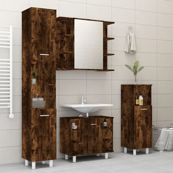 vidaXL 4-teilig Badmöbel-Set Räuchereiche Holzwerkstoff, 3187612