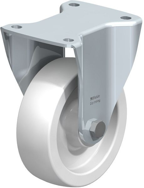 Blickle BH-SPO 150G Stahlblech-Bockrolle, Schwerlast-Ausführung, mit Anschraubplatte, Polyamid, Weiß, 7104
