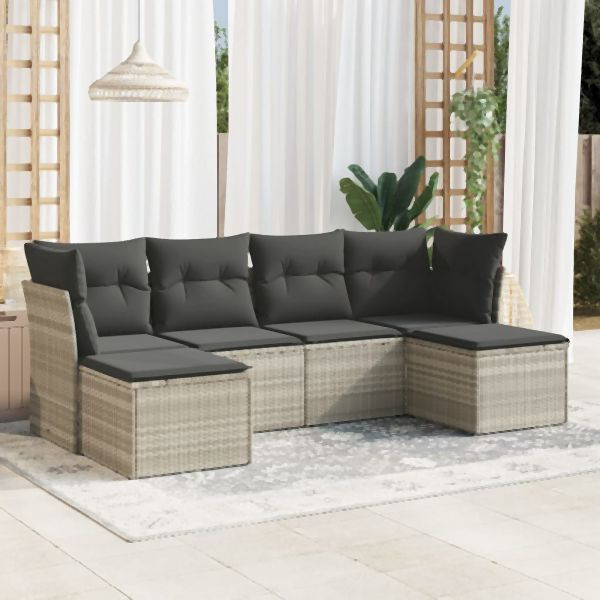vidaXL 6-tlg. Garten-Sofagarnitur mit Kissen Hellgrau Poly Rattan, 3218012