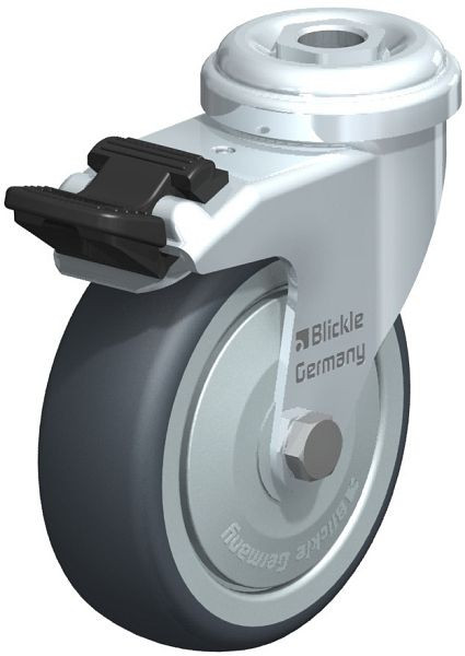 Blickle LRA-TPA 75K-FI-FK Apparate-Lenkrolle mit Rückenloch & Feststeller, Thermoplastisches Gummi-Elastomer, Grau, 344341