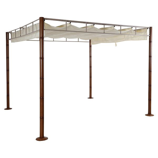 Mendler Pergola HWC-L42, Garten Pavillon Terrassenüberdachung, stabiles 7cm-Metall-Gestell 3x3m Bambus-Optik, creme-weiß, 98765