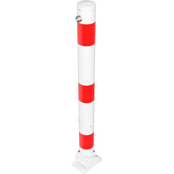 Stein HGS Absperrpfosten -Bollard- Ø 76 mm, mit Dreikantverschluss, Schließung unten, zum Aufdübeln, weiß mit 3 rot reflektierenden Streifen, ohne Ösen, 476fub