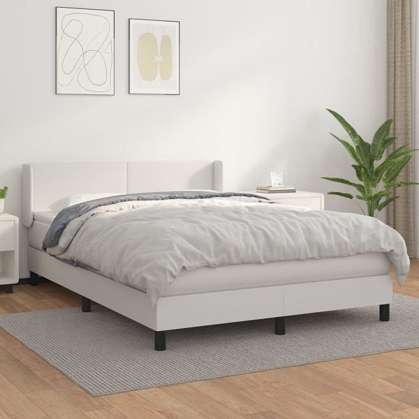 vidaXL Boxspringbett mit Matratze Weiß 140x190 cm Kunstleder, 3130656