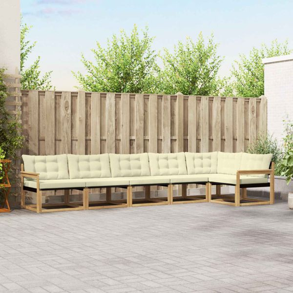vidaXL Outdoor-Sofagarnitur mit Kissen 6-teilig Weiß und Creme, 3388724