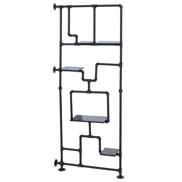 Mendler Raumteiler mit Regal HWC-P10, Wohnregal Ablageregal, Industrial Metall Melamin MVG 203x80x20cm, schwarz, 139616