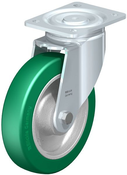 Blickle LH-GST 200K Stahlblech-Lenkrolle, Schwerlast-Ausführung, mit Anschraubplatte, Blickle Softhane®, Grün, 689695