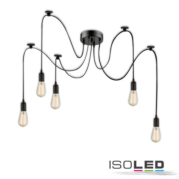 ISOLED Hängeleuchte Spider 1 Metall schwarz, 5 Kabel 2m, ohne 5xE27 Leuchtmittel, 115048