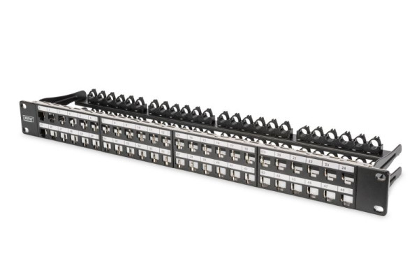 DIGITUS Modulares Patch Panel, geschirmt, 48-Port Beschriftungsfeld, 1HE, Rack Mount, Sw RAL 9005, DN-91424