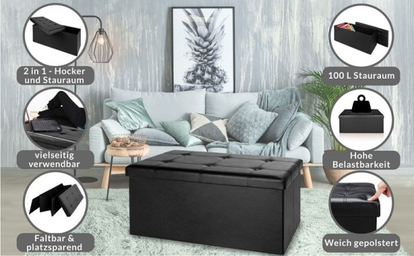 casaria Sitzbank Schwarz 80x40x40cm MDF faltbar, 101302