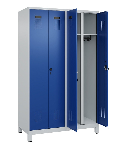 C+P Schwarz-Weiß-Spind Evolo PLUS, mit Füßen, 4 Abteile, 1950x1200x500mm, 7035/5010 Enzianblau, Abteile 4, Abteilbreite 300 mm, 049012-40 S10006