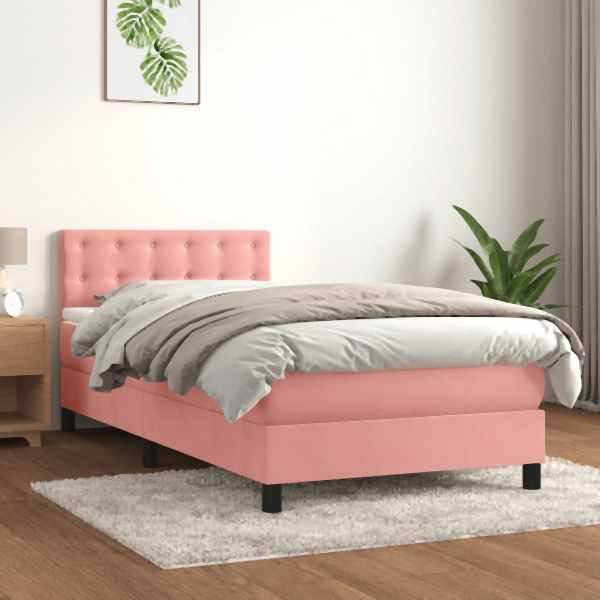 vidaXL Boxspringbett mit Matratze Rosa 100x200 cm Samt, 3141532