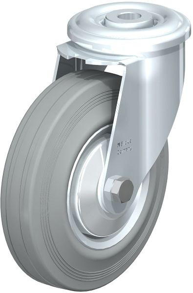 Blickle LER-VE 125R-SG-FA Stahlblech-Lenkrolle mit Rückenloch, Vollgummi, Grau, 645564