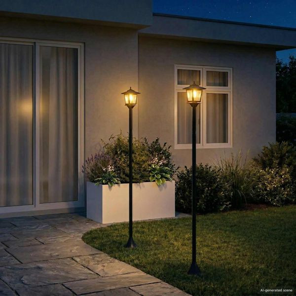 vidaXL Laternenpfahl Set with LED Bulb 2 Stk. Schwarz 16 x 16 x 156 cm, 42042691