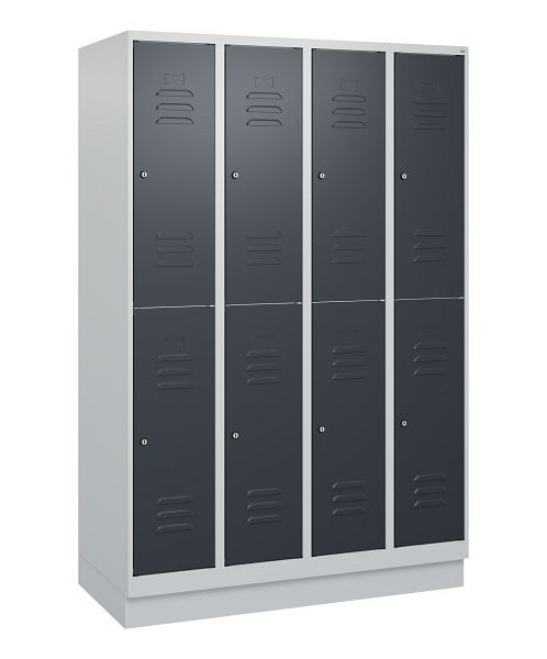 C+P Doppelstöckiger Spind Classic PLUS, Sockel, 4 Abteile, 1800x1200x500mm, 7035/7016, Zylinderschlösser, 0803207-40 S10023