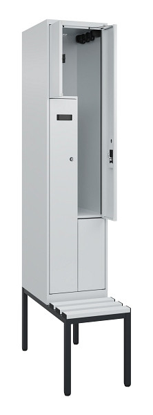 C+P Z-Spind Evolo PLUS, Bank, 2 Fächer, 2120x400x815mm, 7035/7035, Zylinderschloss, Sitzfläche Kunststoff, Sitzbank, 0490537-122 S10094