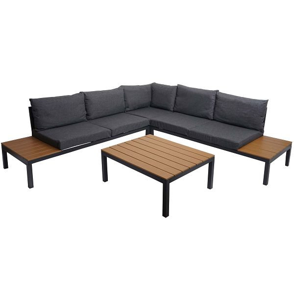 Mendler Garten Garnitur HWC-H54b, Garnitur Sitzgruppe Garten-/Lounge-Set Sofa, Olefin Polywood Alu, Polster dunkelgrau, 82137