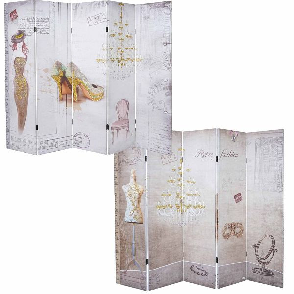 Mendler Foto-Paravent Vintage, Raumteiler Trennwand, Glitzer Retro Fashion, 180x200cm, 52869