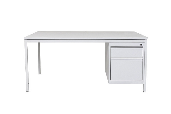 Mades Home Office Schreibtisch Set, 160 cm breit, inkl. Unterbaucontainer, rechts oder links montierbar, 2 Schübe, grau 7035, MAK10785502