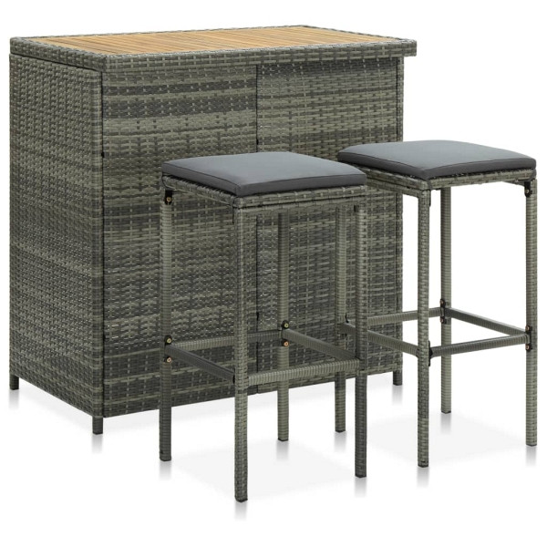 vidaXL 3-tlg. Bar Set Poly Rattan Grau, Polyester, 313474