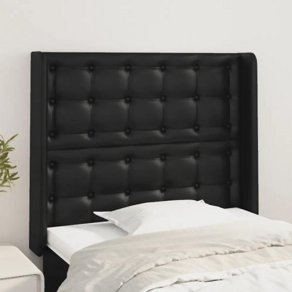 vidaXL Kopfteil mit Ohren Schwarz 83x16x118/128 cm Kunstleder, 3119652