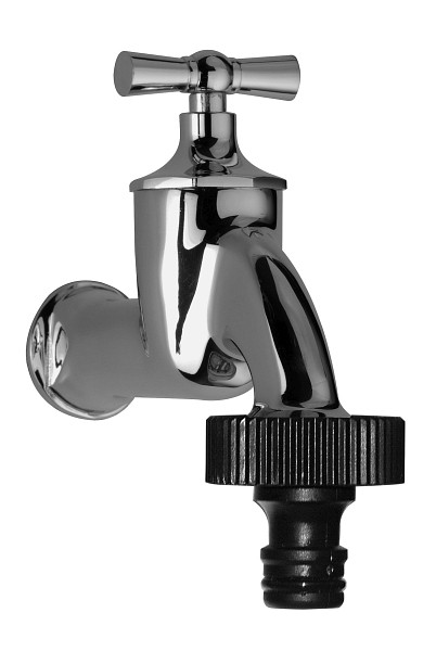 Benkiser Auslaufventil 3/4 Zoll mit Knebelgriff, verchromt poliert, mit Schlauchadapter, 7203487