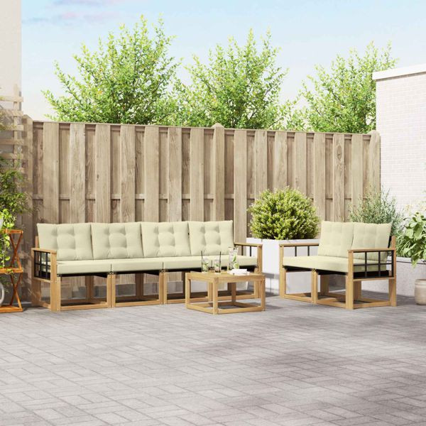 vidaXL Outdoor-Sofagarnitur mit Kissen 7-teilig Weiß und Creme, 3389240
