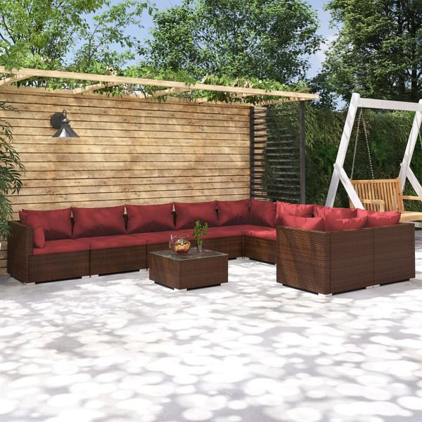 vidaXL 10-teilig Garten-Lounge-Set mit Kissen Poly Rattan Braun, 3102771