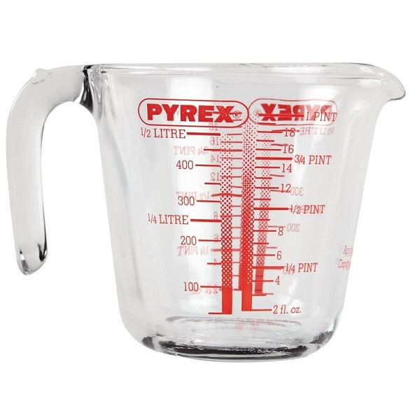 Pyrex Messbecher 0,6L, geschirrspülergeeignet, Kanne muss nicht gedreht werden, kleine Mess- und Ausgießaufgaben, P586