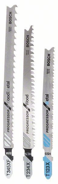 Bosch Stichsägeblatt-Set Progressor for Wood and Metal, 3-teilig, Einnockenschaft, VE: 10 Stück, 2607010515