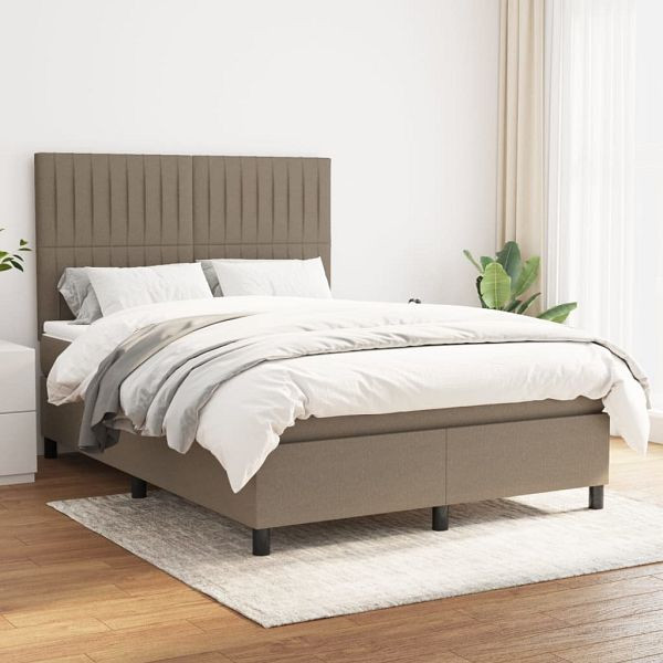 vidaXL Boxspringbett mit Matratze Taupe 140x200 cm Stoff, 3141941
