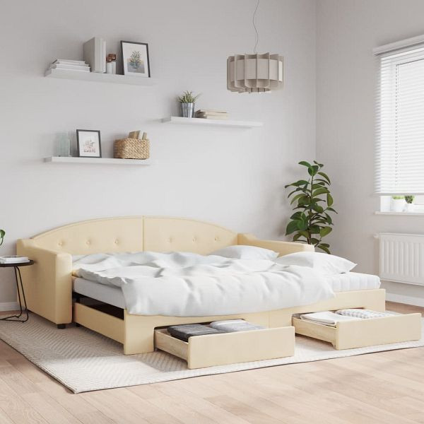 vidaXL Tagesbett Ausziehbar mit Schubladen Creme 100x200 cm Stoff, 3197575