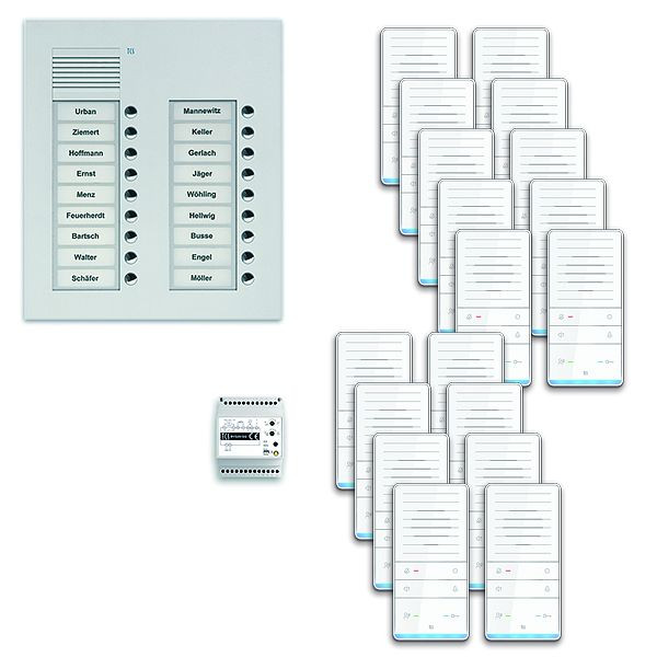 TCS Türkontrollsystem audio:pack UP für 18 Wohneinheiten, mit Außenstation PUK 18 Klingeltasten 2-spaltig, 18x Freisprecher ISW5031, Steuerung, PAUF182/001