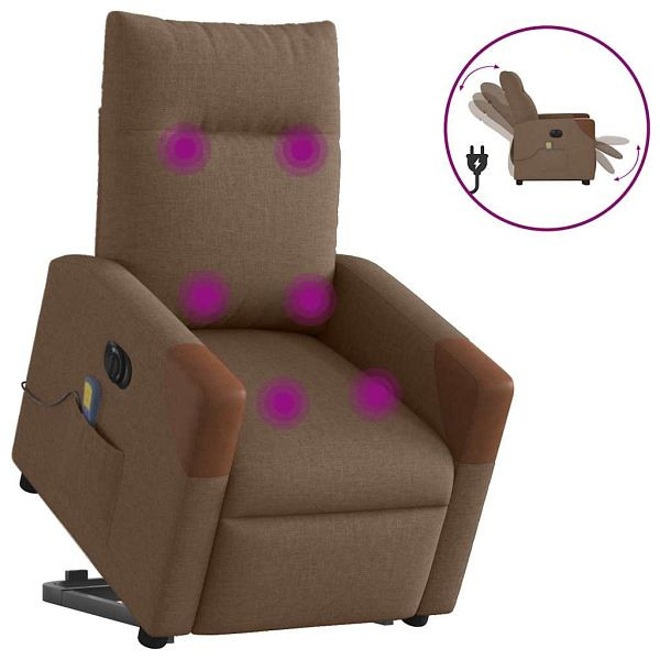 vidaXL Elektrischer Massagesessel mit Aufstehhilfe Braun Stoff, 3324033
