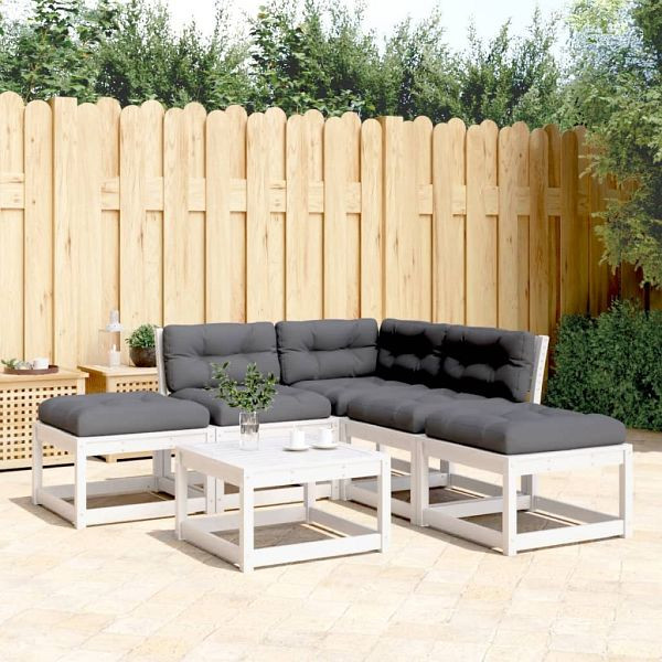 vidaXL 5-teilig Garten-Sofagarnitur mit Kissen Weiß Massivholz Kiefer, 3216966
