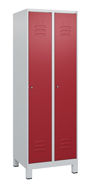 C+P Umkleidespind Classic PLUS, Füße, 2 Abteile, 1800x600x500mm, 7035/3003, Zylinderschlösser, 0800107-20 S10016