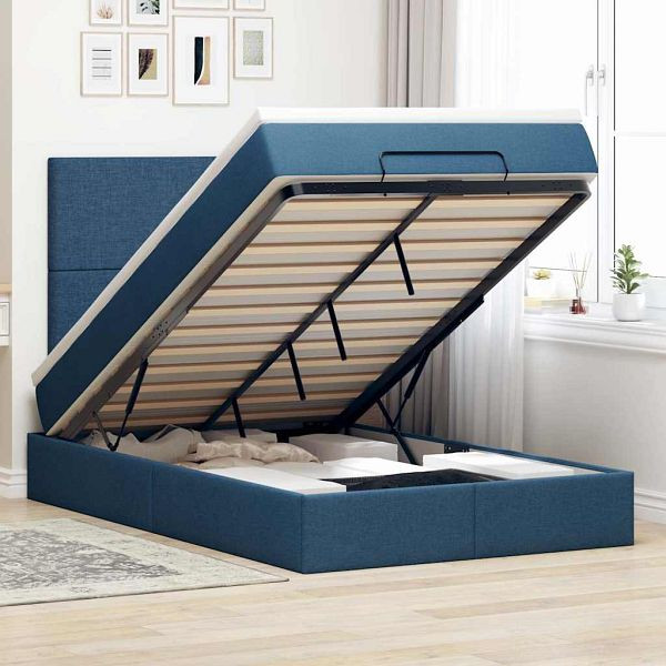 vidaXL Ottoman-Bett mit Matratze & LEDs Blau 120x190 cm Stoff, 3313912