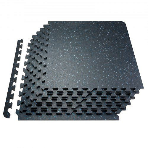 VEVOR Bodenmatten, Gummi & EVA-Schaum, 61x61 cm, 100 sqft Abdeckung, ineinandergreifend, für Fitnessstudio, Schwarz & Blau, 25 Stück, EVAQXJSHSDZXO5N9CV0