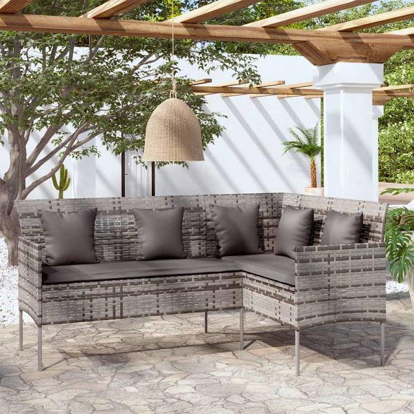 vidaXL Sofa in L-Form mit Kissen Poly Rattan Grau, 318585