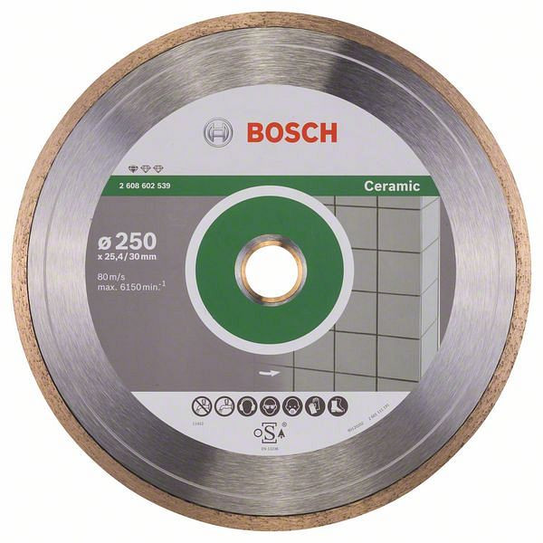 Bosch Diamanttrennscheibe Standard for Ceramic, 250 x 30 + 25,40 x 1,6 x 7 mm, 2608602539