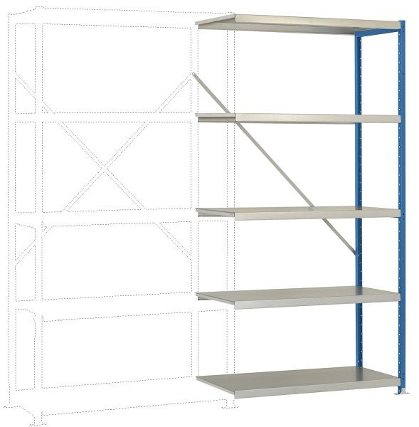 Manuflex Mittelschweres Fachboden-Steckregal Anbauregal mit 5 Stahlböden, HxBxT = 2000 x 1000 x 600 mm, brillantblau, RP1120.5007