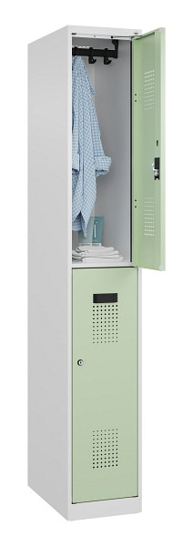 C+P Doppelstöckiger Spind Evolo PLUS, 2 Fächer, 1850x300x500mm, 9016/6019, Zylinderschloss, 049300-10 S10046