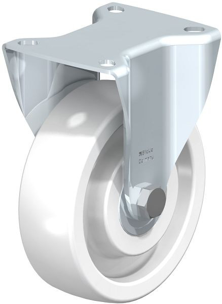 Blickle BK-SPO 125K-1 Stahlblech-Bockrolle, schwere Ausführung, mit Anschraubplatte, Polyamid, Weiß, 266775