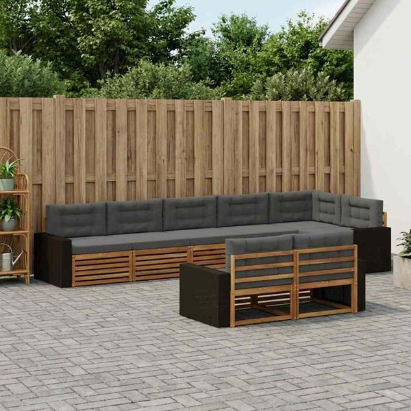 vidaXL Outdoor-Sofagarnitur mit Kissen 8-teilig Natur und Anthrazit, 3383515
