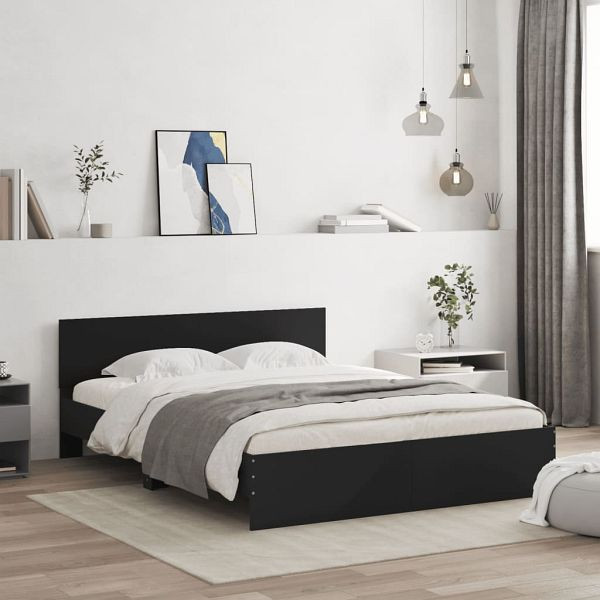 vidaXL Bettgestell mit Kopfteil Schwarz 140x190 cm, 3207498