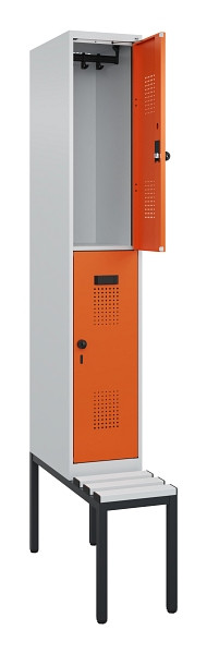 C+P Doppelstock-Spind Evolo PLUS, Bank, 2 Fächer, 2120x300x815mm, 7035/2004, Drehriegel, Sitzfläche Kunststoff, Sitzbank, 0493507-10 S10083